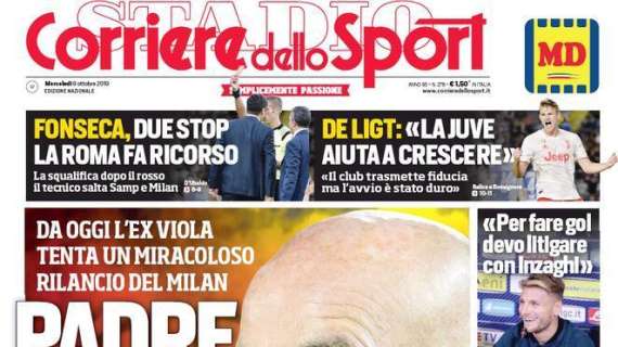 La prima pagina del Corriere dello Sport: "Padre Pioli"