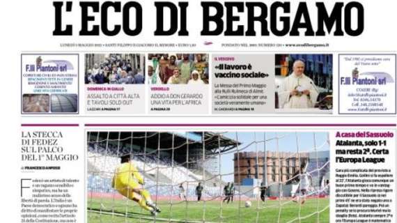 L'Eco di Bergamo: "Atalanta, solo 1-1 col Sassuolo, ma resta seconda"