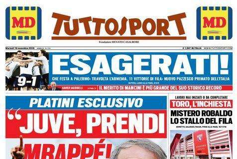 La prima pagina di Tuttosport, parla Platini: "Juve, prendi Mbappé"