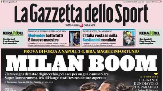 La Gazzetta dello Sport in apertura: "Milan boom, Sassuolo sempre 2°"