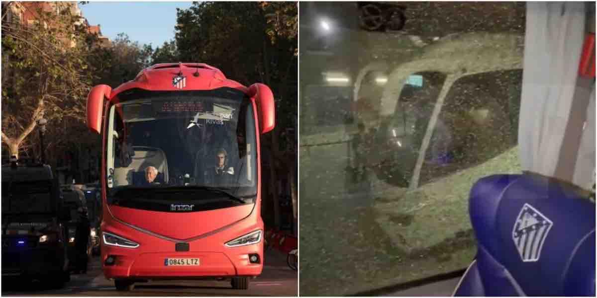 Disturbios entre los hinchas del Barcelona: lanzan objetos contra el autobús del Atlético de Madrid y rompen ventanas