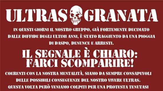 Comunicato Ultras Granata