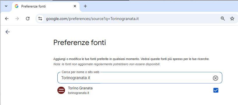Google "Fonti preferite", aggiungi subito TorinoGranata e personalizza le tue notizie