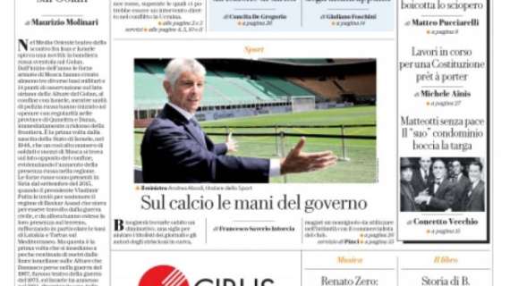 La Repubblica titola in prima pagina: “Sul calcio le mani del Governo”