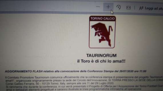 Taurinorum, cambia il luogo della presentazione del progetto di chi vuole rilevare il Toro