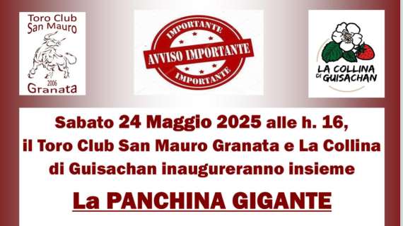 Oggi a San Mauro sarà inaugurata la Panchina Gigante dedicata al Grande Torino