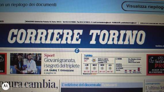 Corriere ed. Torino: “Il «triplete» tricolore della cantera granata”