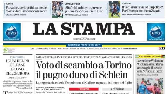 La Stampa in prima pagina: “Il Toro si butta via ad Empoli, 3-2. Per l’Europa non basta Zapata”