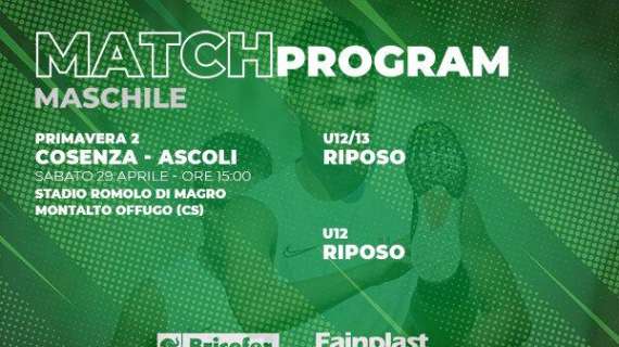 SETTORE GIOVANILE ED IL PROGRAMMA DEL WEEKEND:  MATCH PROGRAM MASCHILE