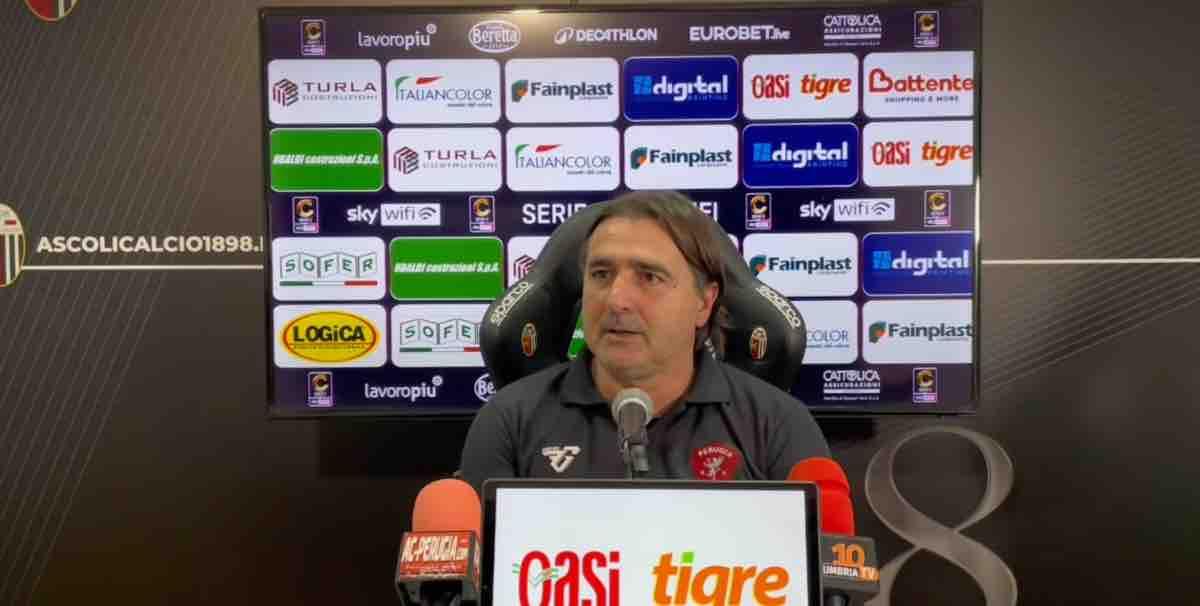 Ascoli-Perugia 2-1, Tedesco: "Rigore dubbio, l'Ascoli ha 5 telecamere, non è corretto. Rispetto per il Perugia"