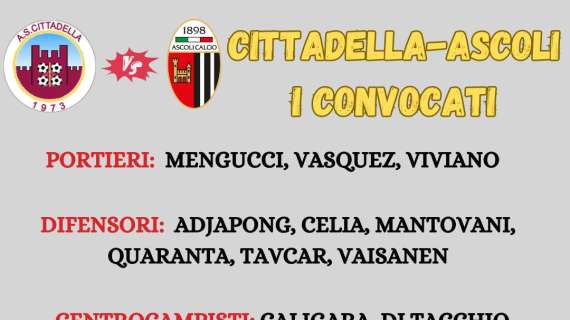 Cittadella-Ascoli, Carrera convoca 23 giocatori: c'è Nestorovski 