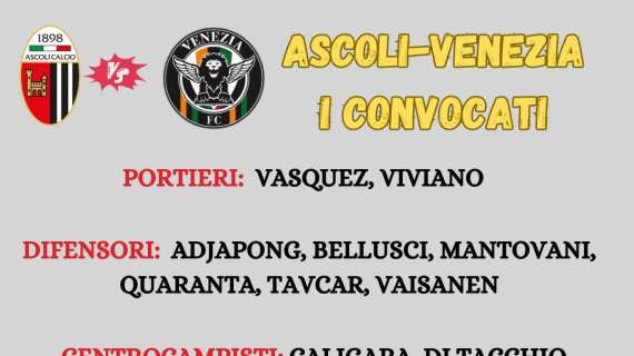 Ascoli, Carrera convoca 21 giocatori per il Venezia 