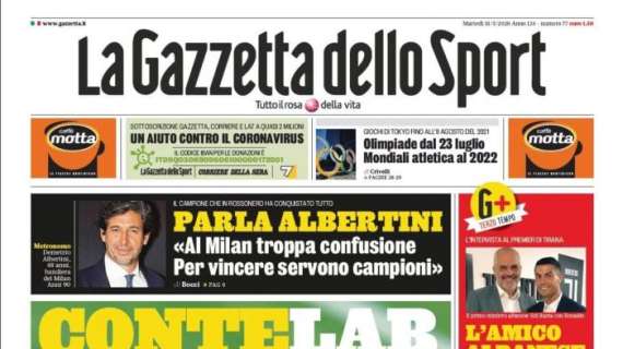 L'apertura de La Gazzetta dello Sport: "ConteLab, tutto casa e Inter"