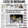 PRIMA PAGINA - L'Eco di Bergamo: "Atalanta: Coppa Italia all'Inter, Europa a un passo"