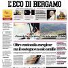 PRIMA PAGINA - L'Eco di Bergamo: "Atalanta, con la Juve in palio le semifinali di Coppa Italia"