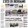 PRIMA PAGINA - L'Eco di Bergamo: "Atalanta, trauma al ginocchio. Bernasconi a rischio per la gara a Cagliari"