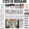 PRIMA PAGINA - L'Eco di Bergamo: "Corsa per l'Europa. Atalanta in salute ma occasione persa"