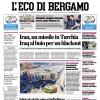 PRIMA PAGINA - L'Eco di Bergamo: "Atalanta, doppia rimonta. Con la Lazio finisce 2-2"
