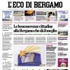 PRIMA PAGINA - L'Eco di Bergamo: "Bergamo premia le sue eccellenze: medaglie a Alpini e Caritas"