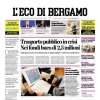 L'Eco di Bergamo in apertura sulla Dea: “L’Atalanta prenota tre punti a Cremona”