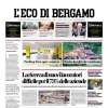 La prima pagina de L'Eco di Bergamo dedicata all'Atalanta: "Numeri confortanti tra attacco e difesa"