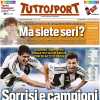 La prima pagina di Tuttosport sul tris della Juve a Genova: "Sorrisi e campioni"