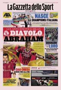 La Gazzetta dello Sport in prima pagina sul mercato del Milan: "Diavolo Abraham"