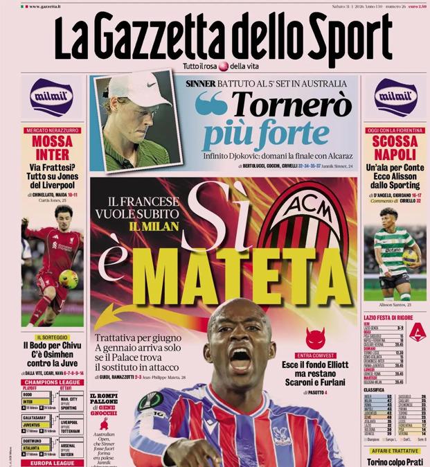 PRIMA PAGINA - Gazzetta dello Sport: "Si è Mateta"