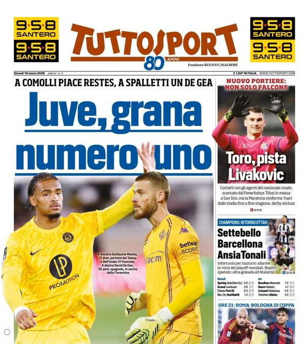 PRIMA PAGINA - TuttoSport: "Juve, grana numero uno"