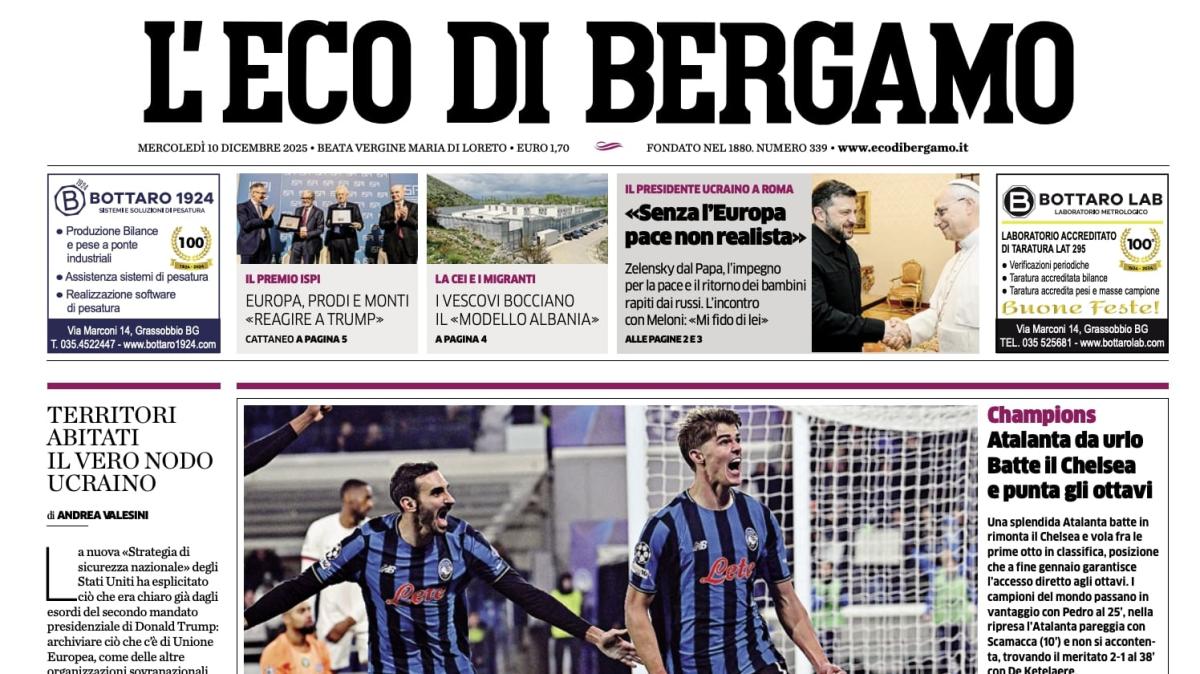 PRIMA PAGINA - L'Eco di Bergamo: "Atalanta da urlo. Batte il Chelsea e punta gli ottavi"
