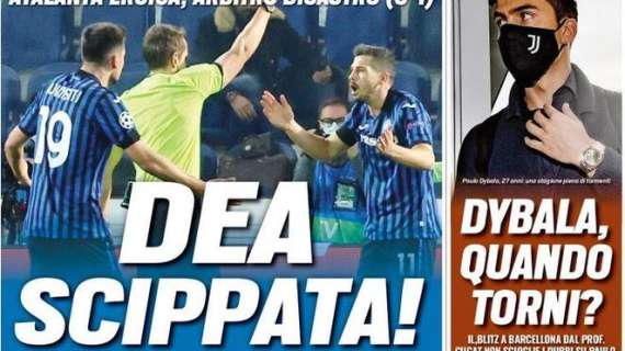 L'apertura di Tuttosport: "Dea scippata!". Atalanta penalizzata dall'arbitro in Champions
