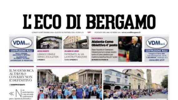 L'Eco di Bergamo apre sull'Atalanta: "Al Gewiss arriva il Como: obiettivo quarto posto"