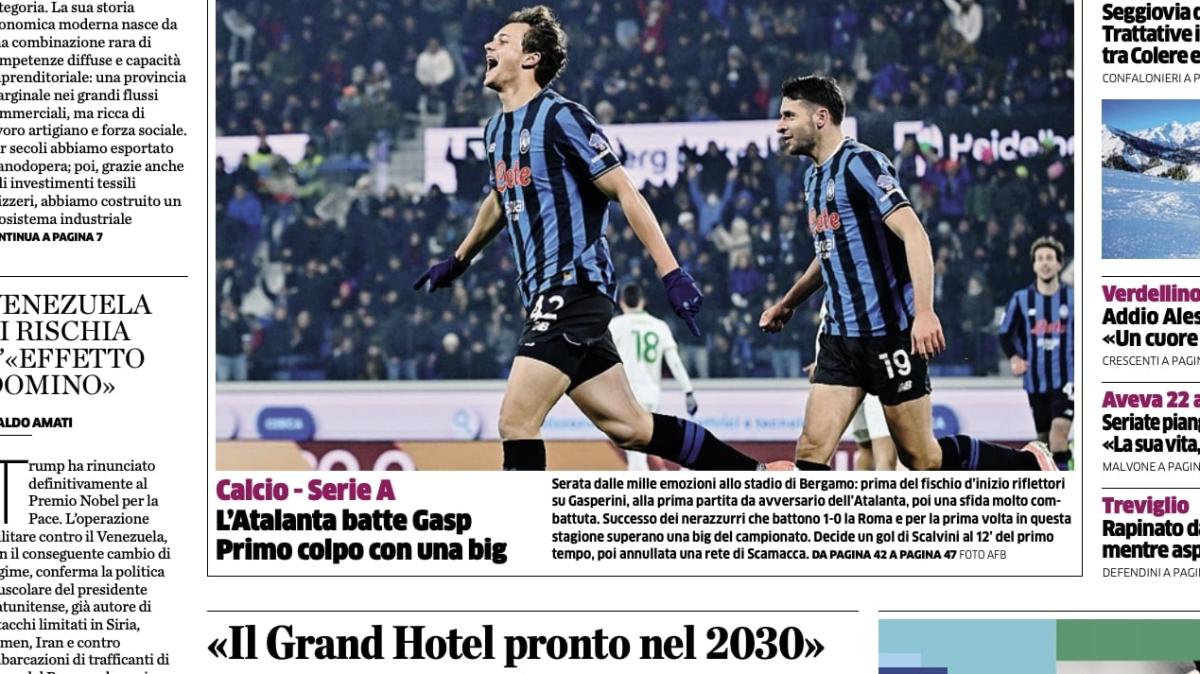 PRIMA PAGINA - L'Eco di Bergamo: "L'Atalanta batte Gasp. Primo colpo contro una big"