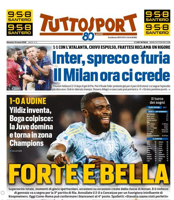 PRIMA PAGINA - TuttoSport: "Inter, spreco e furia. Il Milan ora ci crede"