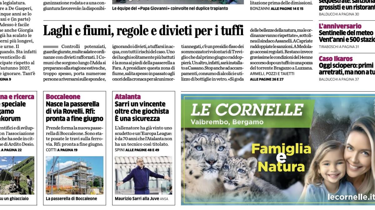 PRIMA PAGINA – L'Eco di Bergamo: "Sarri un vincente oltre che giochista È una sicurezza"