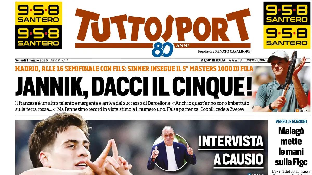 PRIMA PAGINA - Tuttosport: "Jannik, dacci il cinque!"