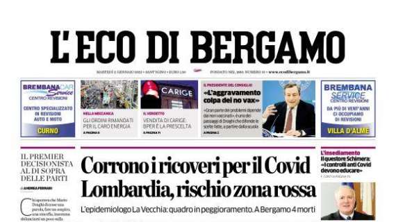 L'Eco di Bergamo: "Corrono i ricoveri per il Covid. Lombardia, rischio zona rossa"