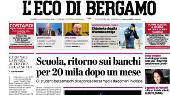 L'Eco di Bergamo: "Scuola, ritorno sui banchi per 20 mila dopo un mese"