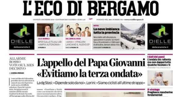 L'Eco di Bergamo, l’appello del Papa Giovanni: «Evitiamo la terza ondata»