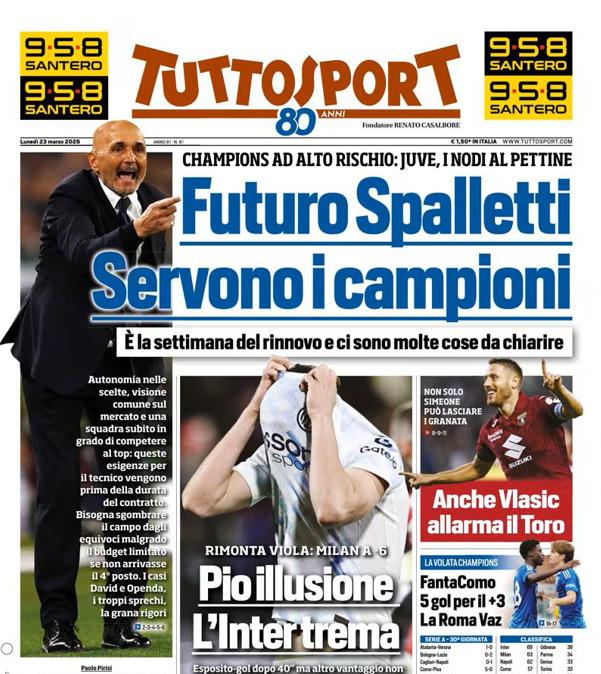 PRIMA PAGINA - TuttoSport: "Futuro Spalletti. Servono i campioni"