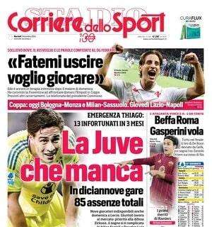 Il Corriere dello Sport apre con l'emergenza infortuni bianconera: "La Juve che manca"