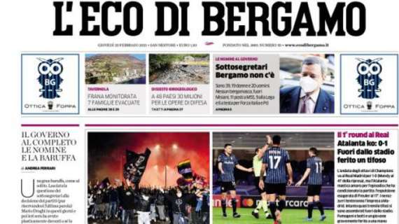 L'Eco di Bergamo: "Atalanta ko: 0-1. Fuori dallo stadio ferito un tifoso"