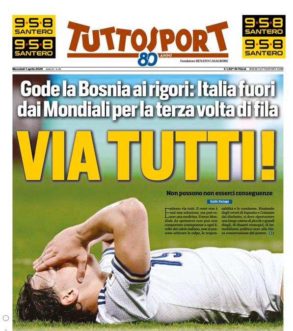 PRIMA PAGINA - TuttoSport: "Via tutti"