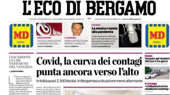 L'Eco di Bergamo: "Covid, la curva dei contagi punta ancora verso l’alto. Ma nella Bergamasca.."