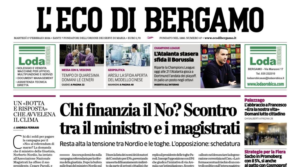PRIMA PAGINA - L'Eco di Bergamo: "L'Atalanta stasera sfida il Borussia"