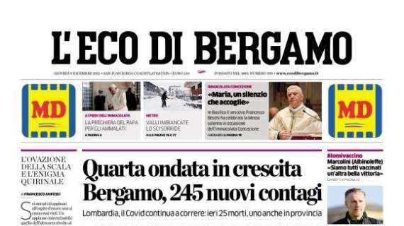 Allerta Covid, L'Eco di Bergamo: "Quarta ondata in crescita, Bergamo, 245 nuovi contagi"