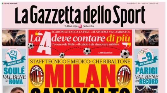 L'apertura de La Gazzetta dello Sport: "Milan capovolto"