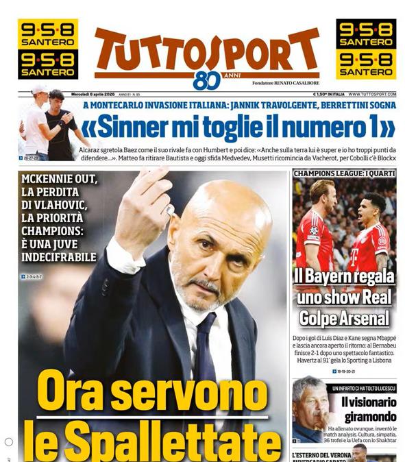 PRIMA PAGINA - TuttoSport: "Ora servono le Spallettate"