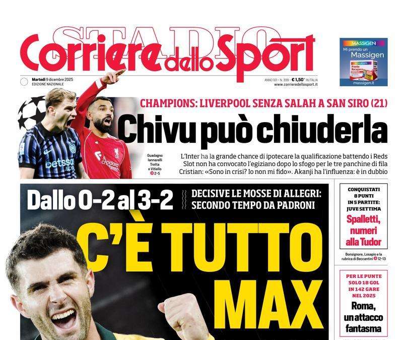 PRIMA PAGINA - Corriere dello Sport: "C'è tutto Max"