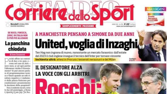 Il Corriere dello Sport in apertura con le dichiarazioni di Rocchi: "Troppe teste"